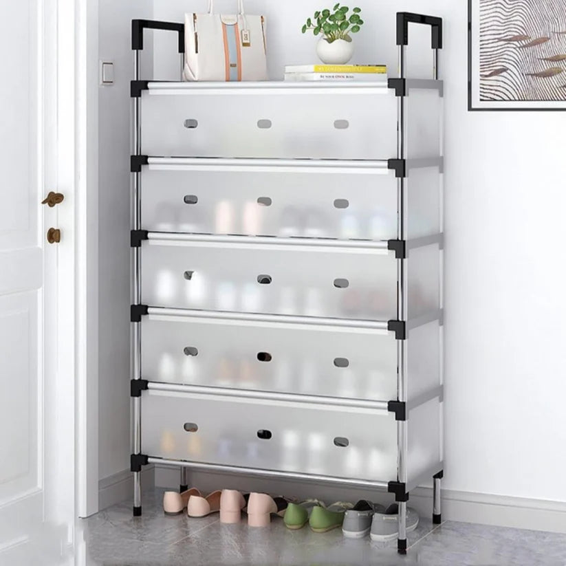 5-Layer Foldable Shoe Rack Organizer with Dust Cover | Space-Saving Shoe Storage Cabinet