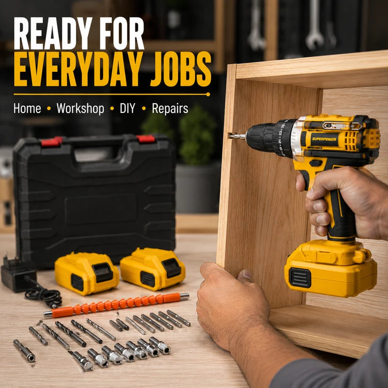 ZaalMart 48V Cordless Drill Machine Kit – 29-Piece Set with 2 Rechargeable Batteries & Carry Case