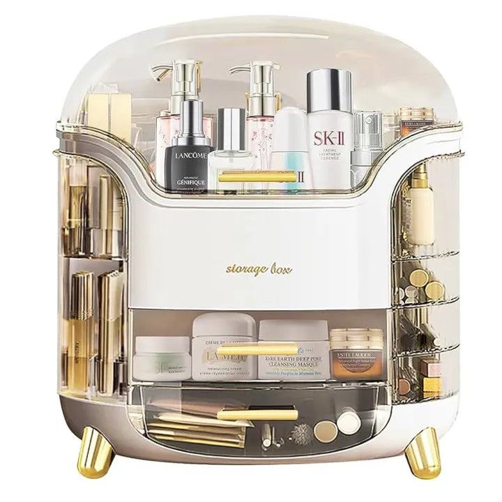 Luxury Cosmetic Organizer Box with Drawer & Dustproof Cover | Makeup & Skincare Storage Organizer