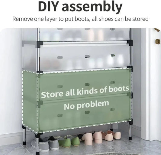 5-Layer Foldable Shoe Rack Organizer with Dust Cover | Space-Saving Shoe Storage Cabinet
