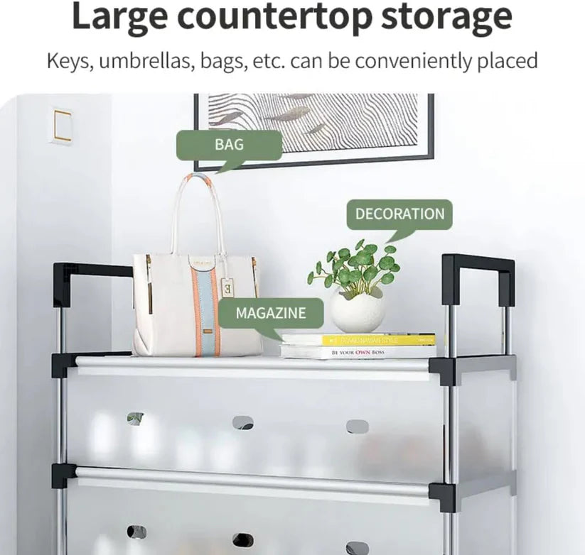 5-Layer Foldable Shoe Rack Organizer with Dust Cover | Space-Saving Shoe Storage Cabinet