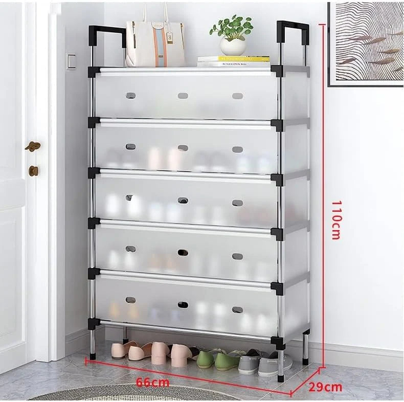 5-Layer Foldable Shoe Rack Organizer with Dust Cover | Space-Saving Shoe Storage Cabinet