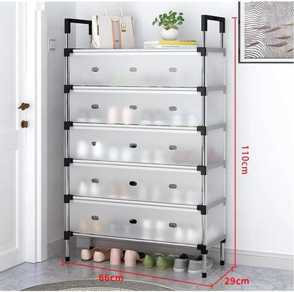 5-Layer Foldable Shoe Rack Organizer with Dust Cover | Space-Saving Shoe Storage Cabinet