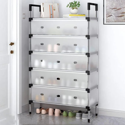 5-Layer Foldable Shoe Rack Organizer with Dust Cover | Space-Saving Shoe Storage Cabinet