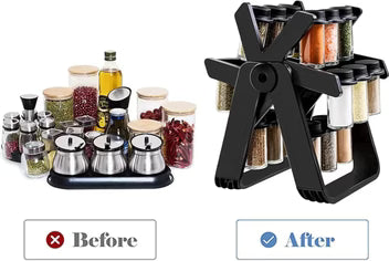 Premium 360° Rotating Spice Rack Organizer with 18 Glass Jars