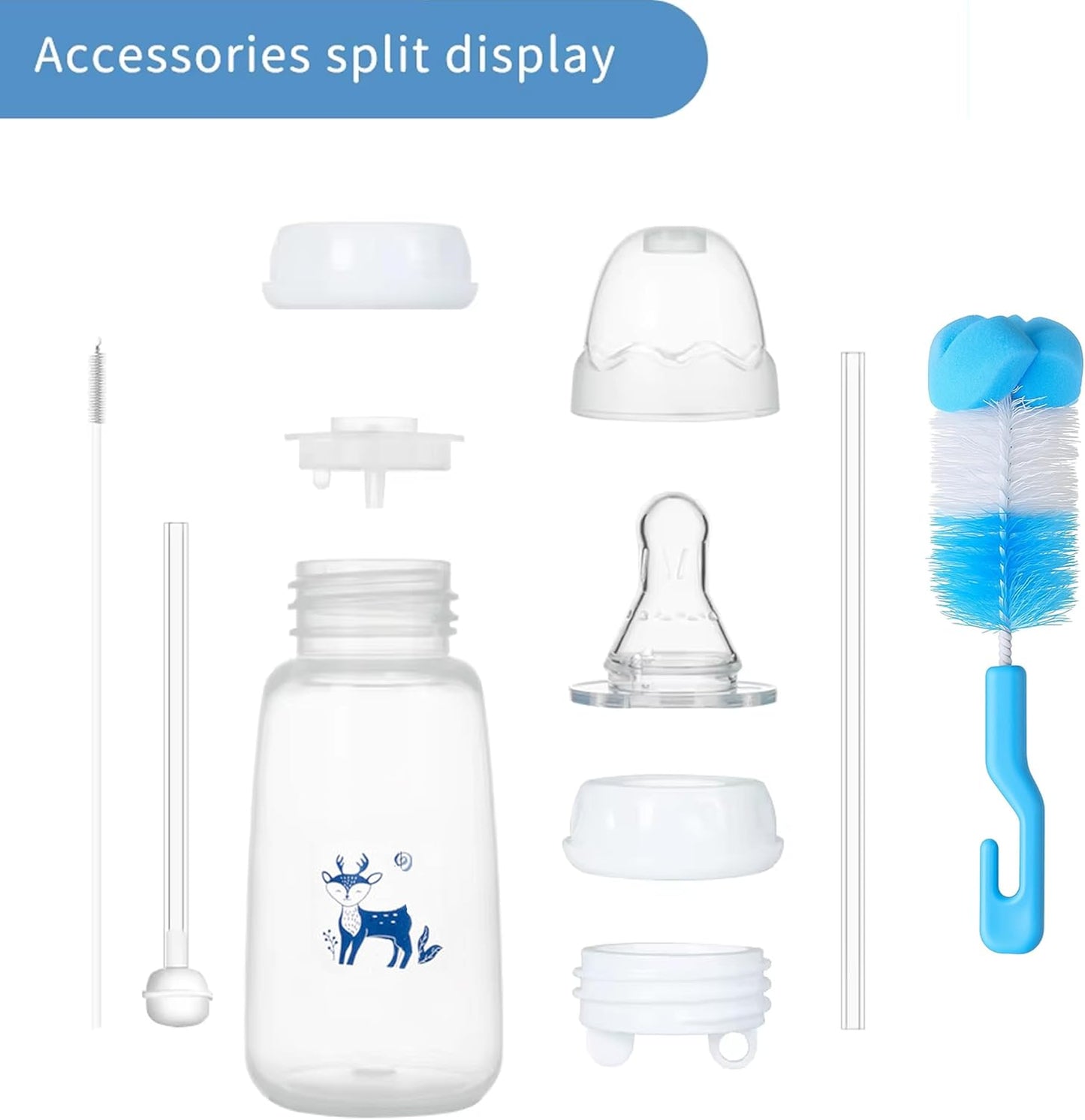 🍼 Hands-Free Baby Feeding Bottle with Silicone Straw & Cleaning Brush (240ml | BPA-Free)