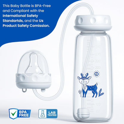 🍼 Hands-Free Baby Feeding Bottle with Silicone Straw & Cleaning Brush (240ml | BPA-Free)