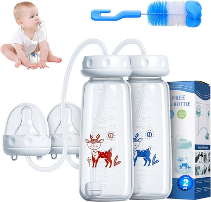🍼 Hands-Free Baby Feeding Bottle with Silicone Straw & Cleaning Brush (240ml | BPA-Free)