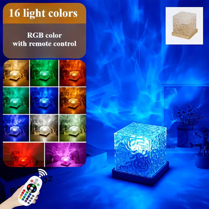 Dynamic Water Ripple RGB Lamp | 16-Color Ocean Wave Projector Night Light with Remote Control