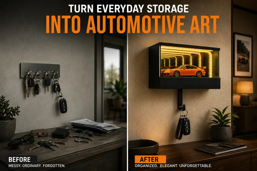 ZaalMart Infinity Garage Key Holder – LED Infinity Mirror Wall-Mounted Car Key Organizer