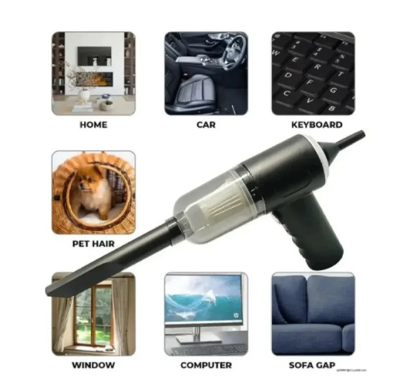 ZaalMart 3-in-1 Car Vacuum Cleaner – Cordless USB Rechargeable Vacuum & Air Blower