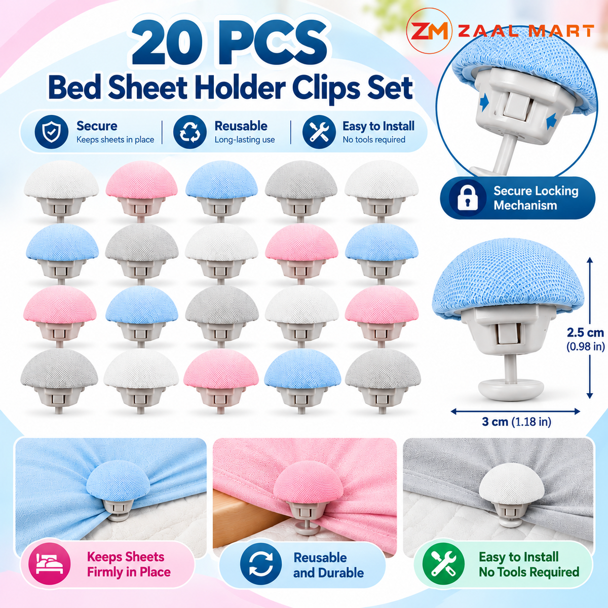 ZaalMart Bed Sheet Holder Clips – Non-Slip Sheet Fasteners for Mattress, Duvet & Quilt
