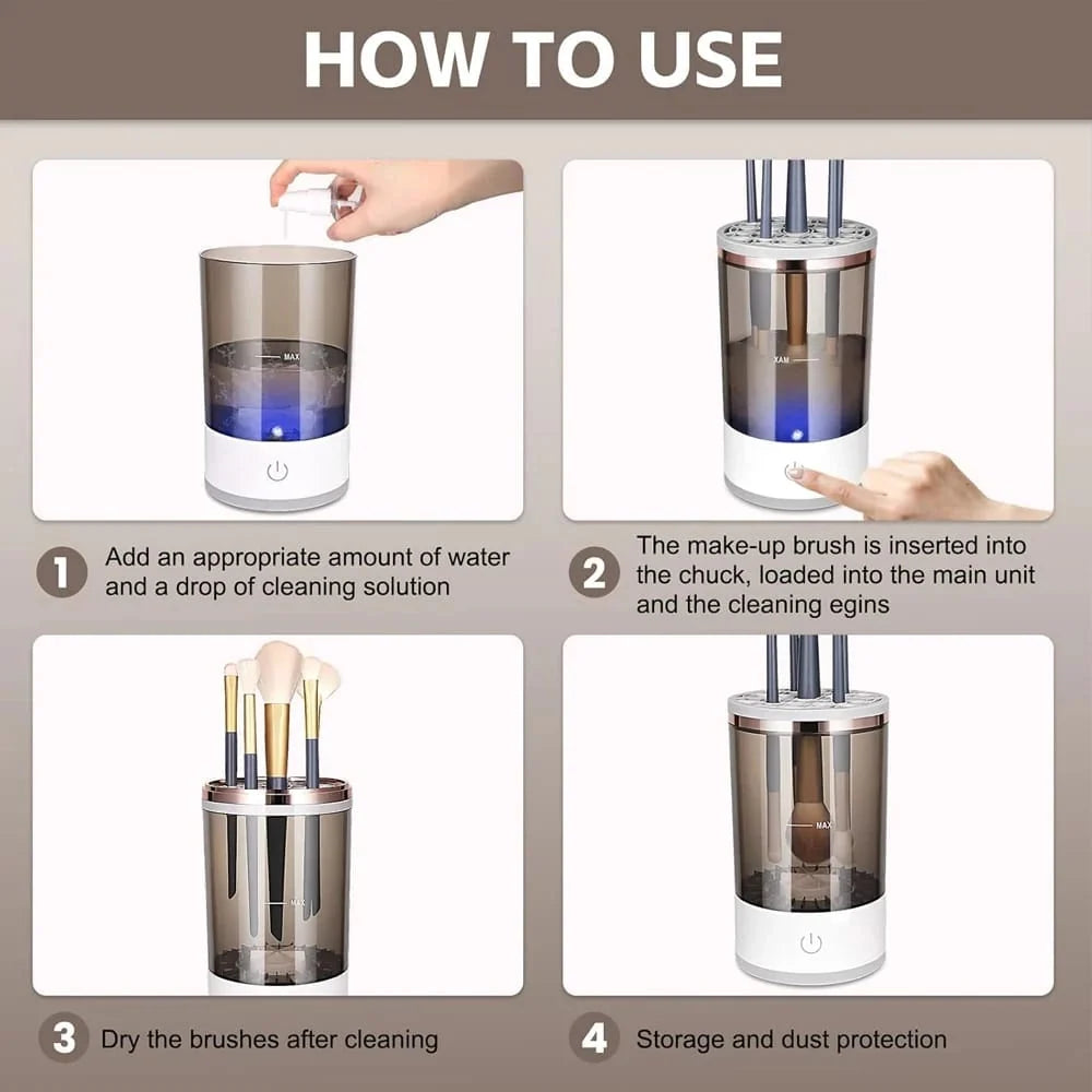 ZaalMart 3-in-1 Electric Makeup Brush Cleaner – Automatic Brush Washer, Dryer & Holder