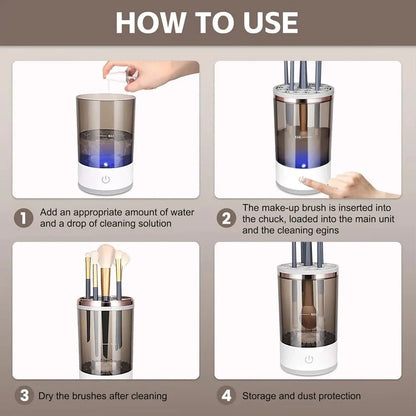 ZaalMart 3-in-1 Electric Makeup Brush Cleaner – Automatic Brush Washer, Dryer & Holder
