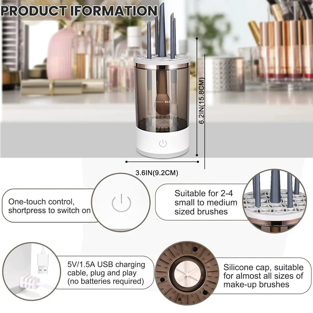 ZaalMart 3-in-1 Electric Makeup Brush Cleaner – Automatic Brush Washer, Dryer & Holder