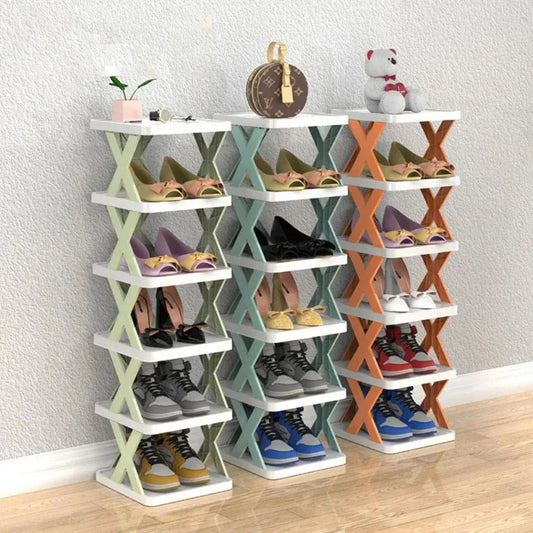 Foldable 5-Tier X-Shape Shoe Rack Organizer with Top Shelf | Space-Saving Vertical Shoe Storage Stand
