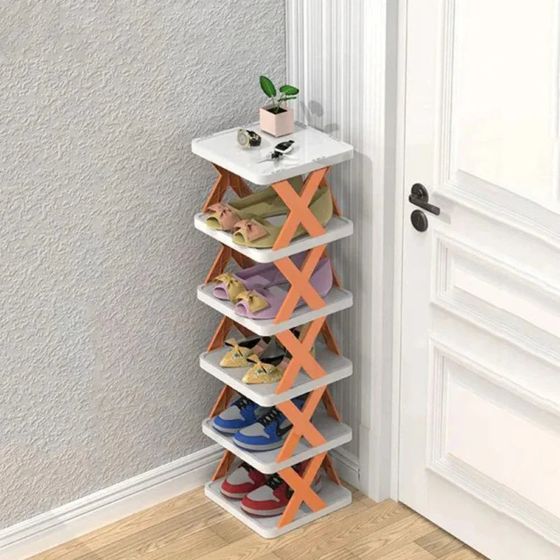 Foldable 5-Tier X-Shape Shoe Rack Organizer with Top Shelf | Space-Saving Vertical Shoe Storage Stand