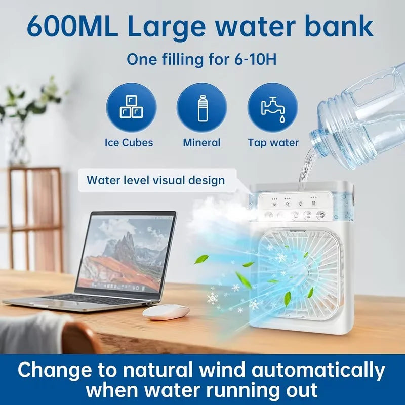 Portable Air Cooler Fan with Water Tank | Mini USB Air Conditioner with 5 Spray Mist Modes