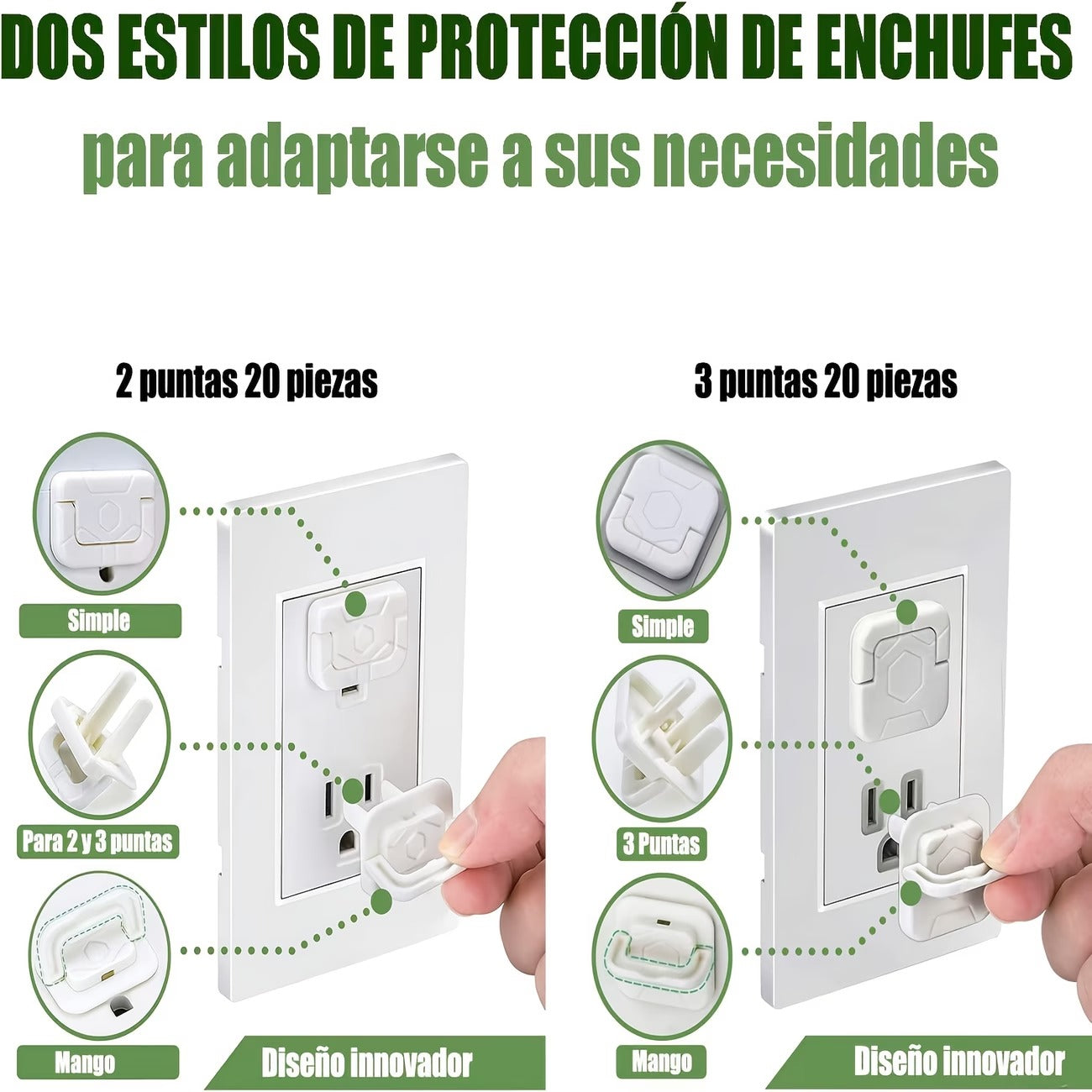 Universal Child Safety Electrical Outlet Plug Covers | 2-Prong & 3-Prong Baby Proof Socket Protectors