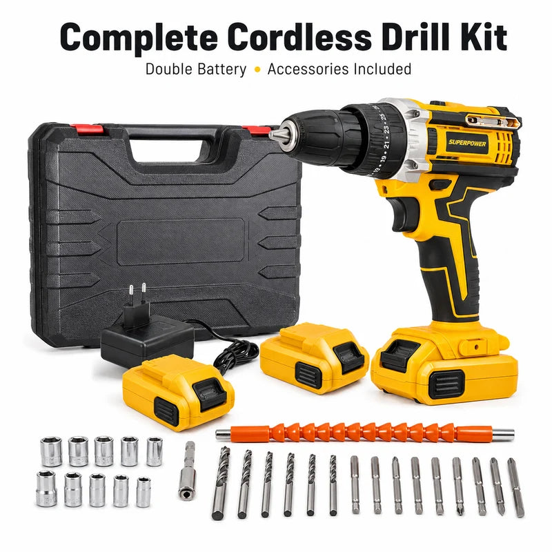 ZaalMart 48V Cordless Drill Machine Kit – 29-Piece Set with 2 Rechargeable Batteries & Carry Case