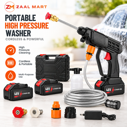 ZaalMart Cordless High Pressure Washer – Portable Car & Solar Panel Cleaner with Rechargeable Battery