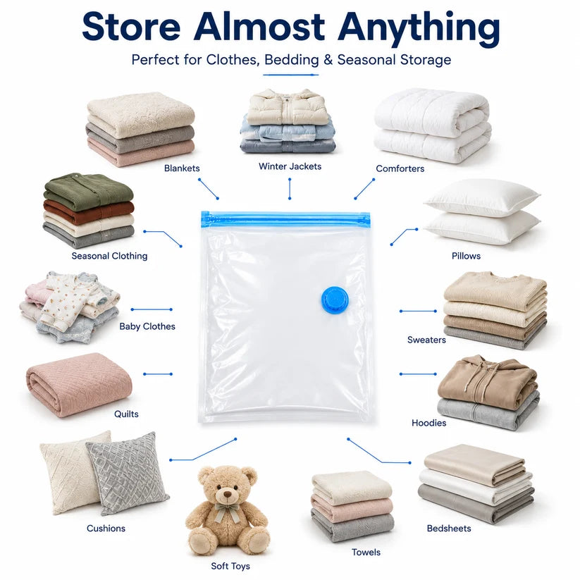 ZaalMart Vacuum Storage Bags with Hand Pump – 5 Pack Space Saver Bags for Clothes, Blankets & Comforters