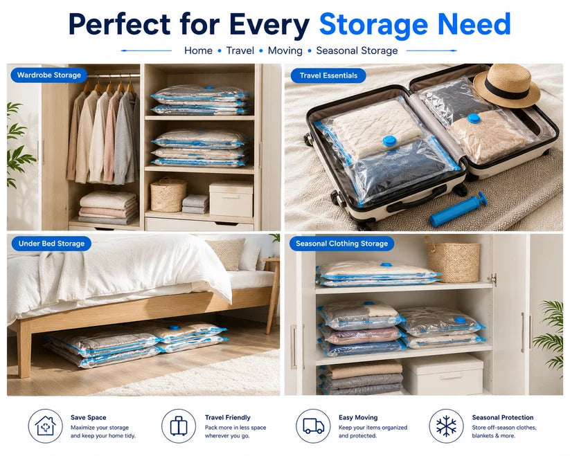 ZaalMart Vacuum Storage Bags with Hand Pump – 5 Pack Space Saver Bags for Clothes, Blankets & Comforters