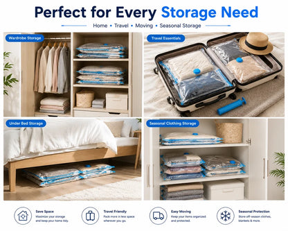 ZaalMart Vacuum Storage Bags with Hand Pump – 5 Pack Space Saver Bags for Clothes, Blankets & Comforters