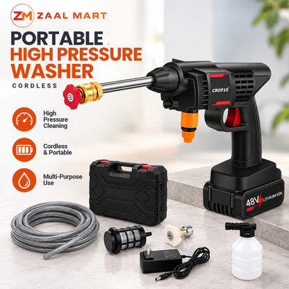 ZaalMart Cordless High Pressure Washer – Portable Car & Solar Panel Cleaner with Rechargeable Battery