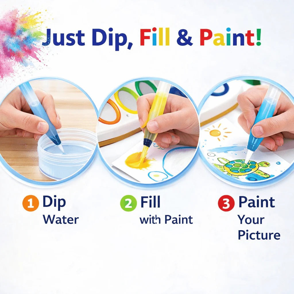 Magical Paint Brush Coloring Kit for Kids | Mess-Free Magic Drawing Set with Smart Color Recognition