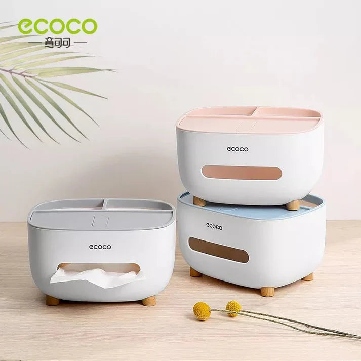 ECOCO Multipurpose Desktop Tissue Box | Modern Tissue Holder with Multifunction Storage Organizer