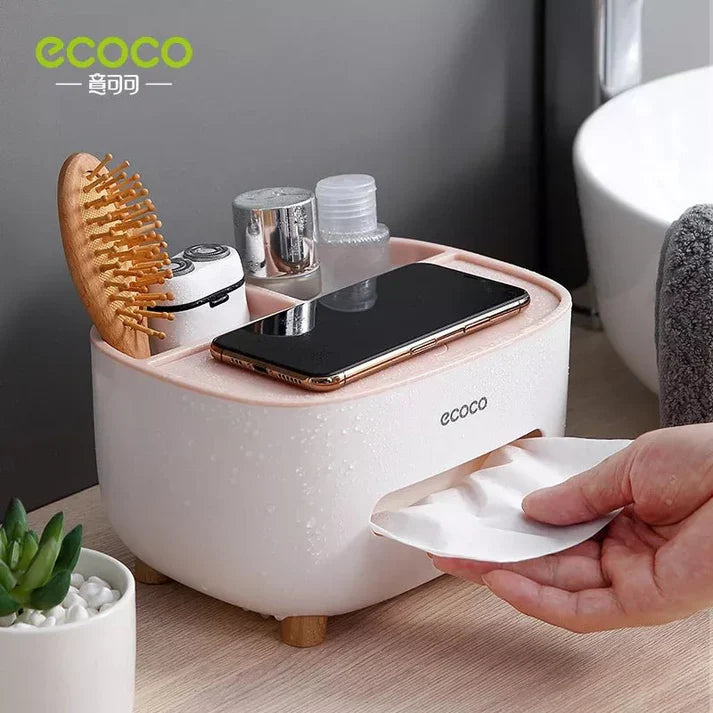 ECOCO Multipurpose Desktop Tissue Box | Modern Tissue Holder with Multifunction Storage Organizer
