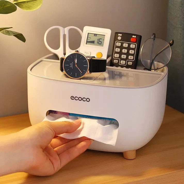 ECOCO Multipurpose Desktop Tissue Box | Modern Tissue Holder with Multifunction Storage Organizer