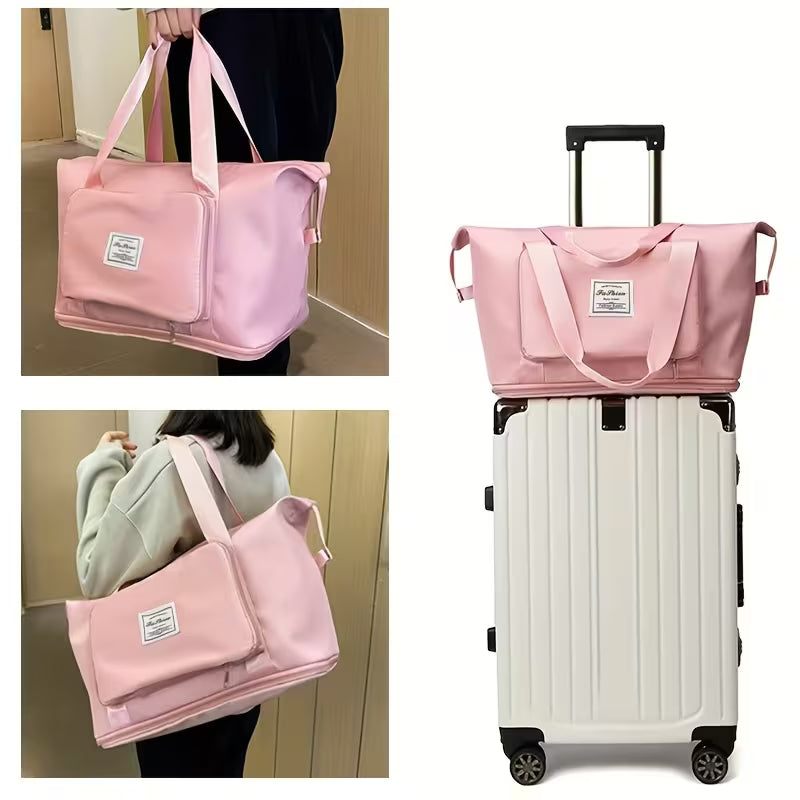 Large Capacity Foldable Travel Bag | Waterproof Expandable Duffel Bag with Shoe Compartment & Wet Pocket