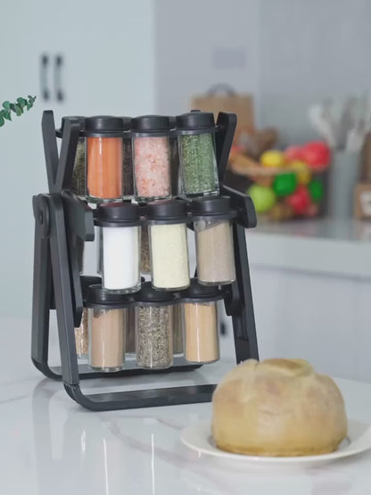 Premium 360° Rotating Spice Rack Organizer with 18 Glass Jars