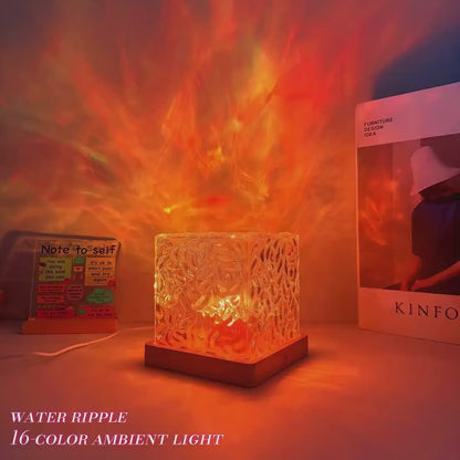 Dynamic Water Ripple RGB Lamp | 16-Color Ocean Wave Projector Night Light with Remote Control