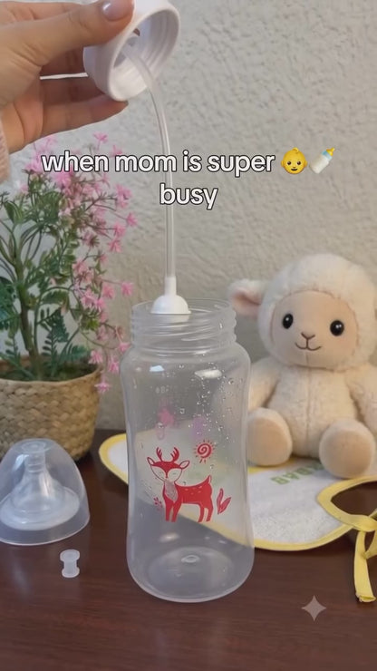 🍼 Hands-Free Baby Feeding Bottle with Silicone Straw & Cleaning Brush (240ml | BPA-Free)