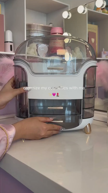 Luxury Cosmetic Organizer Box with Drawer & Dustproof Cover | Makeup & Skincare Storage Organizer