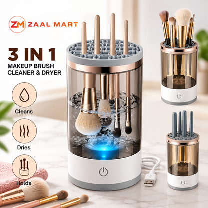 ZaalMart 3-in-1 Electric Makeup Brush Cleaner – Automatic Brush Washer, Dryer & Holder