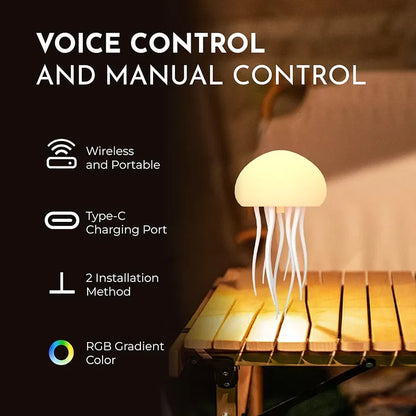 Floating Jellyfish LED Lamp | RGB Gradient Night Light with Moving Tentacles, Touch & Voice Control, USB Rechargeable