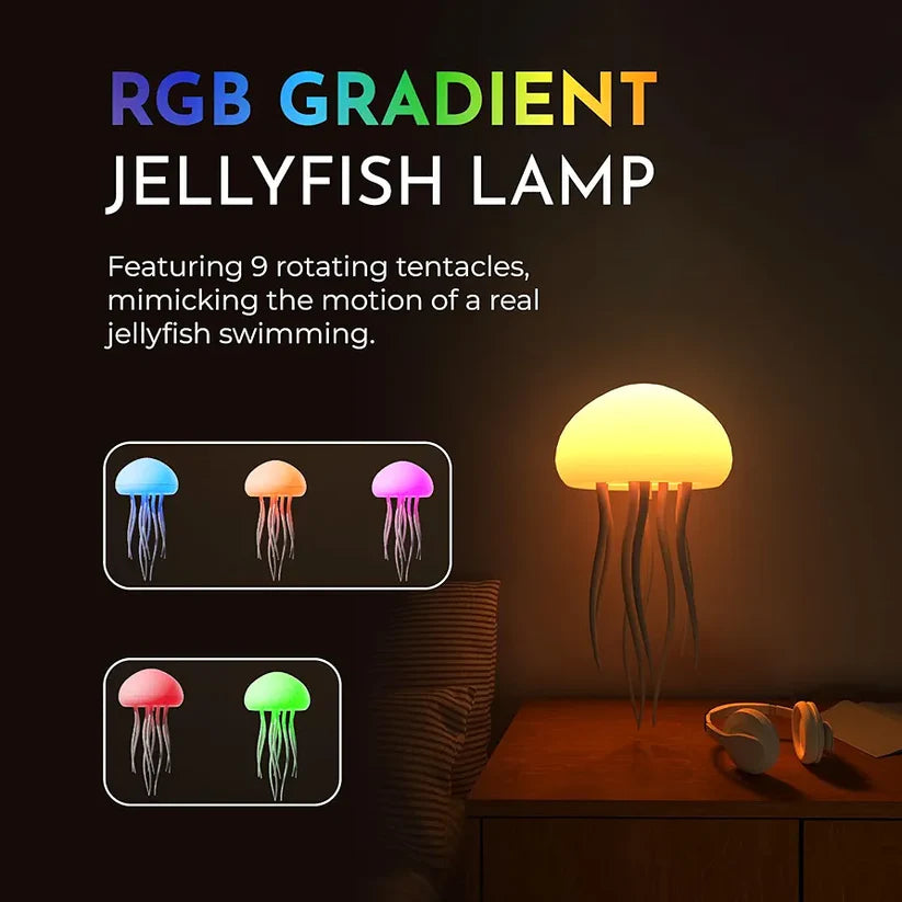 Floating Jellyfish LED Lamp | RGB Gradient Night Light with Moving Tentacles, Touch & Voice Control, USB Rechargeable