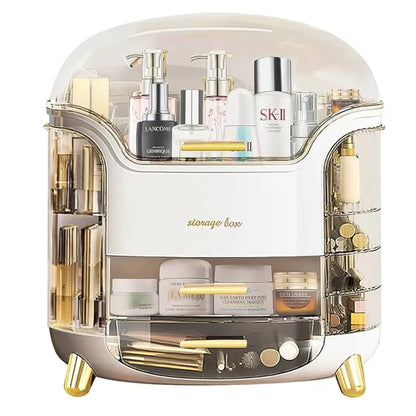 Luxury Cosmetic Organizer Box with Drawer & Dustproof Cover | Makeup & Skincare Storage Organizer