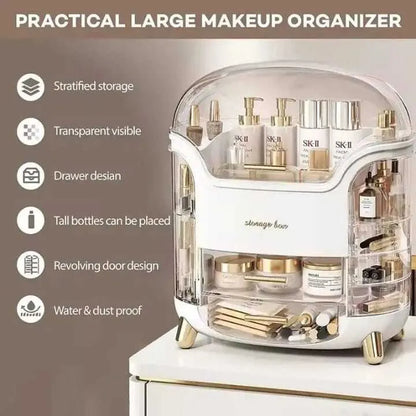 Luxury Cosmetic Organizer Box with Drawer & Dustproof Cover | Makeup & Skincare Storage Organizer