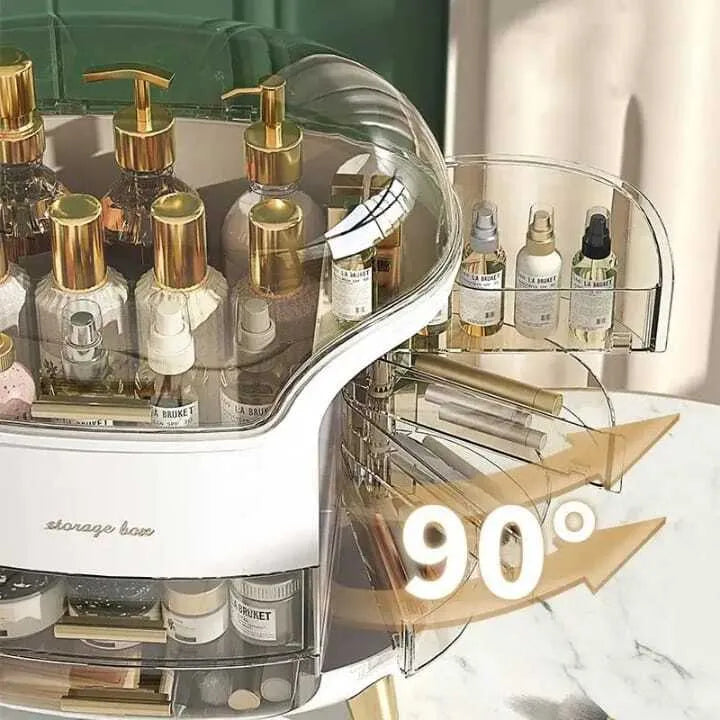 Luxury Cosmetic Organizer Box with Drawer & Dustproof Cover | Makeup & Skincare Storage Organizer
