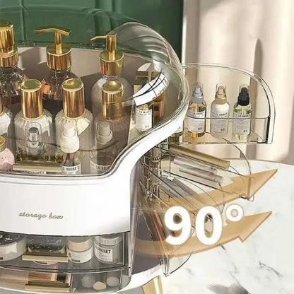Luxury Cosmetic Organizer Box with Drawer & Dustproof Cover | Makeup & Skincare Storage Organizer