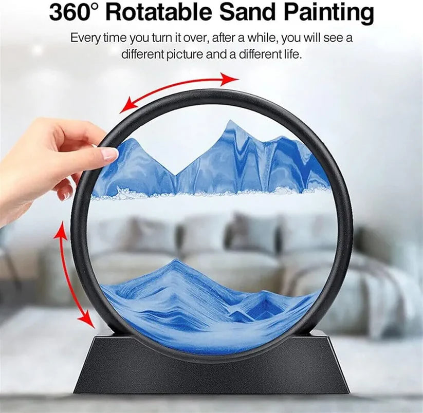 360° Rotating Sand Art Frame | Dynamic Moving Sandscape Glass Painting for Home, Office & Desk Décor