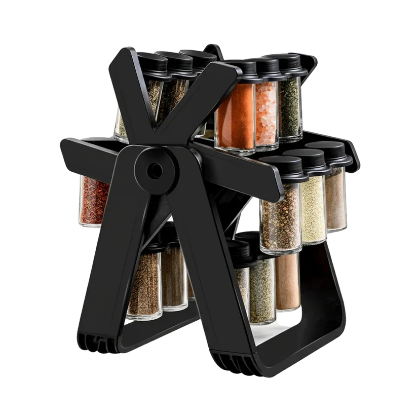 Premium 360° Rotating Spice Rack Organizer with 18 Glass Jars