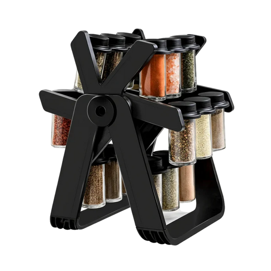Premium 360° Rotating Spice Rack Organizer with 18 Glass Jars