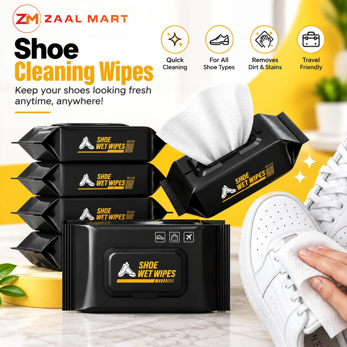 ZaalMart Premium Shoe Cleaning Wipes – Quick Cleaner for Sneakers, Leather & Canvas Shoes